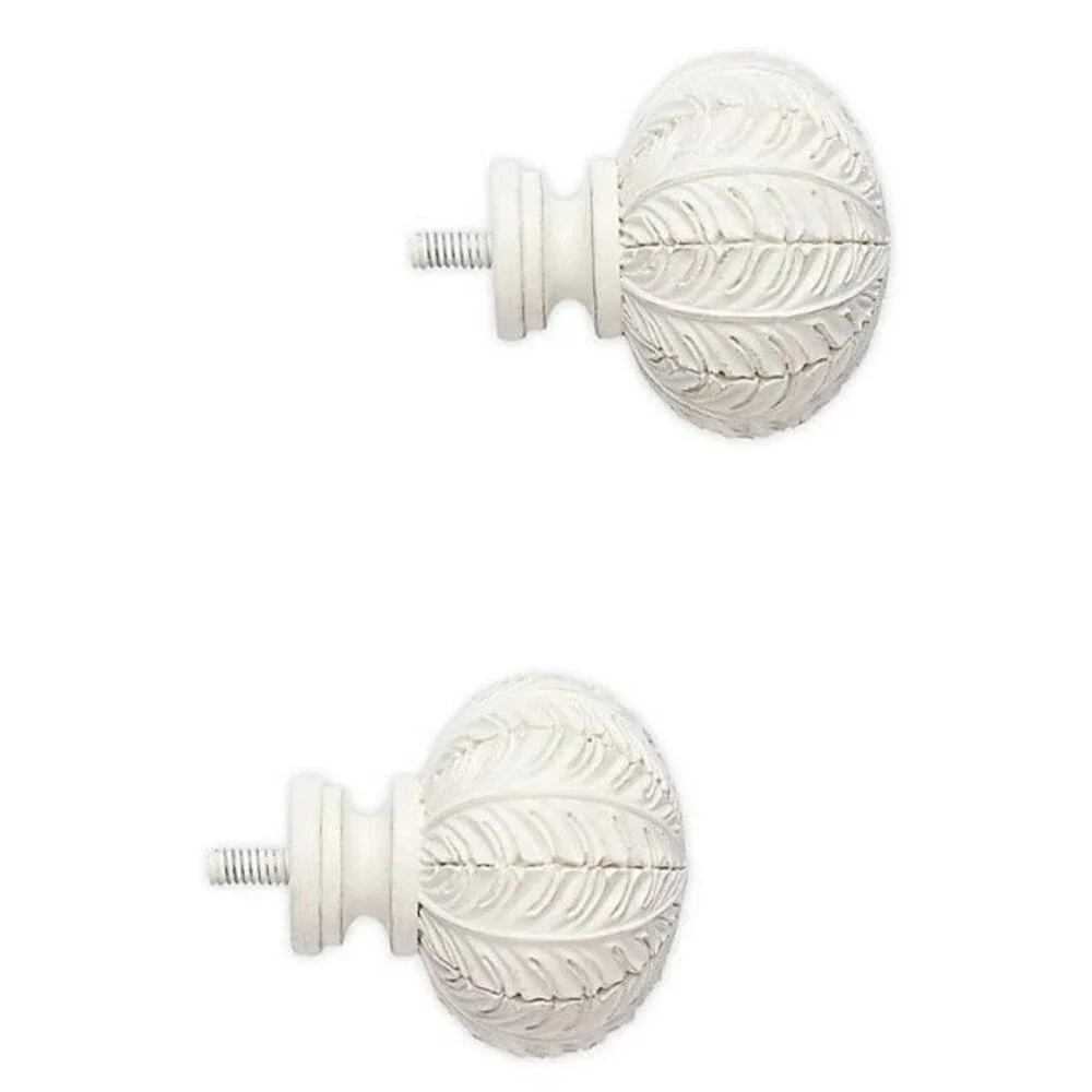 Cambria Set of 2 Classic Complete Leaf Finials in Satin White Elegant